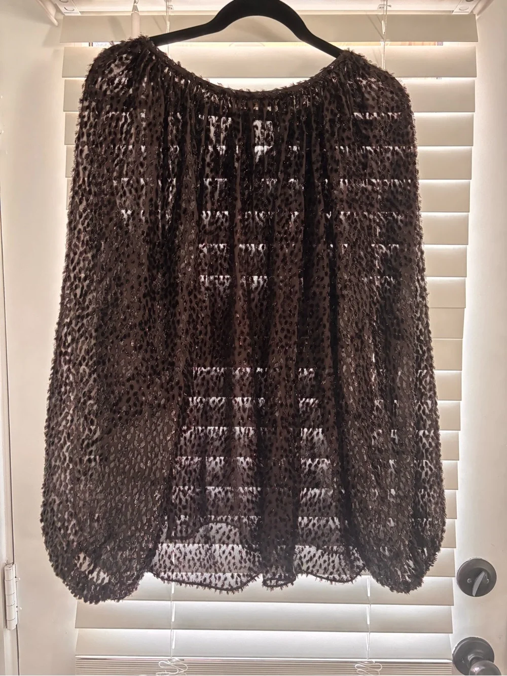 Michael Kors Chocolate Brown Sheer Textured Peasant Top